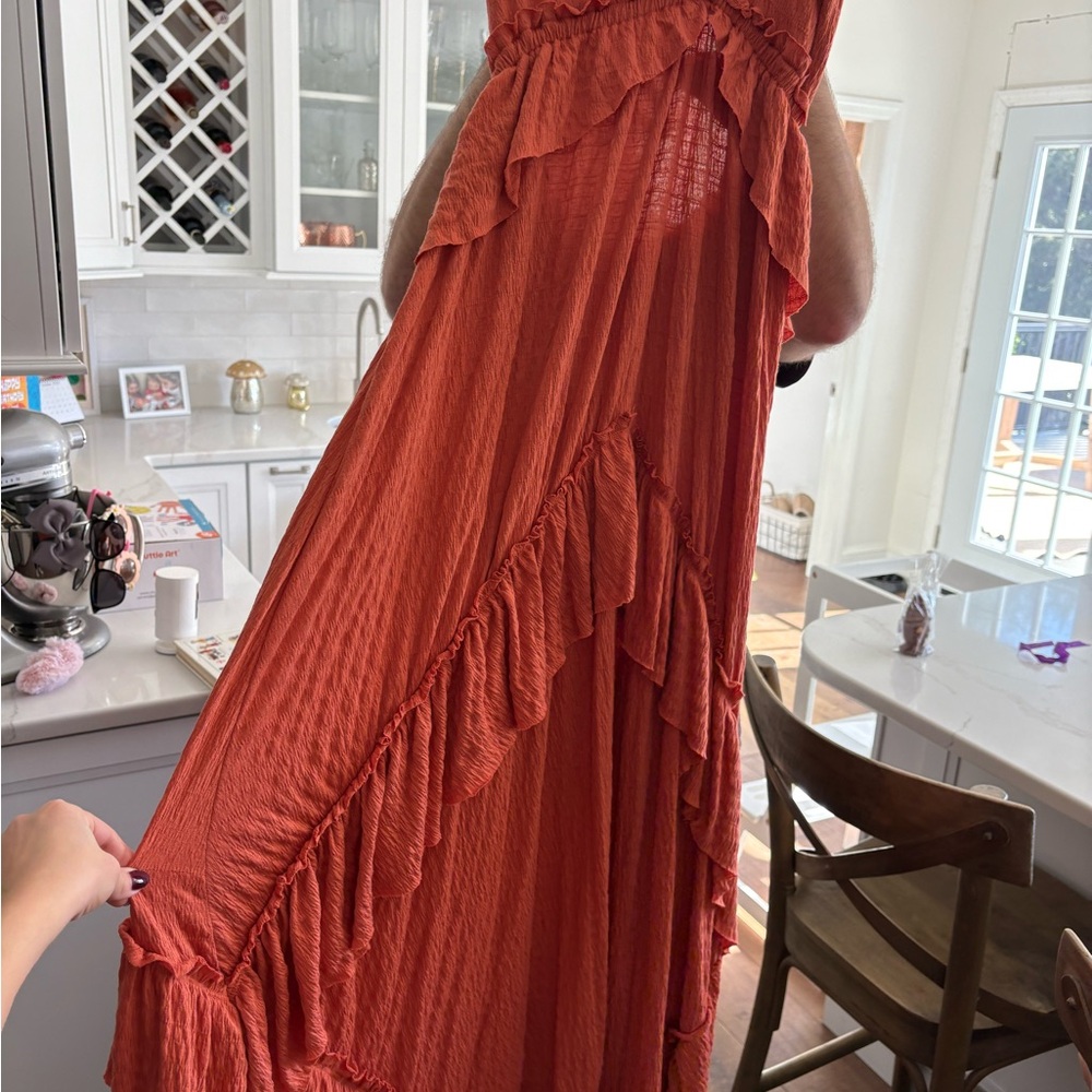 Free People High Low Ruffled Dress in Orange